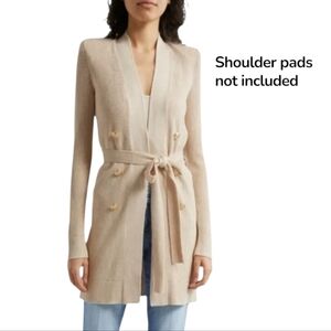 L'Agence Noe Gold Double Breasted Belted Cardigan Gold Embossed Buttons Luxury
